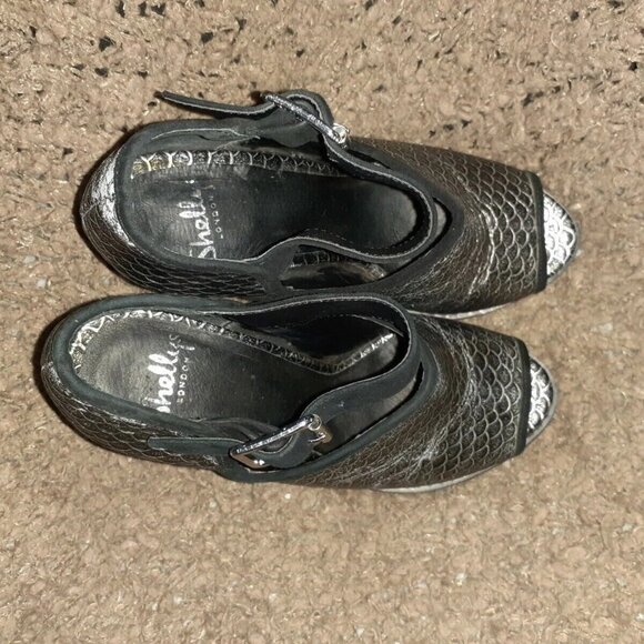 SHELLYS LONDON-Silver/Black-SCALES-Silver/Black-Leather Heels-Sz 7.5-Excellent - Picture 6 of 7